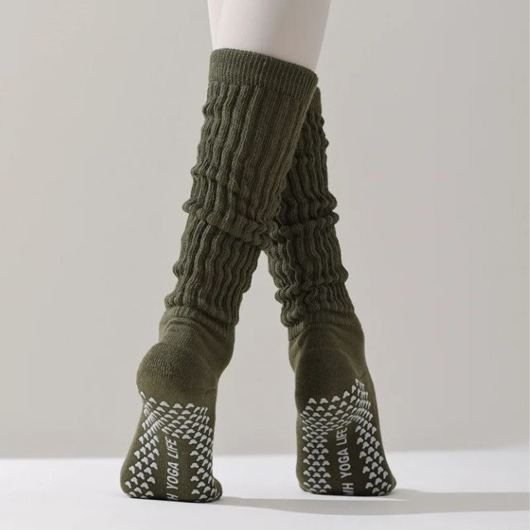 chaussette antidérapante pilates unie kaki