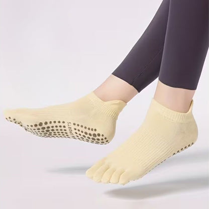 chaussette pilate antidérapante 5 orteils jaune