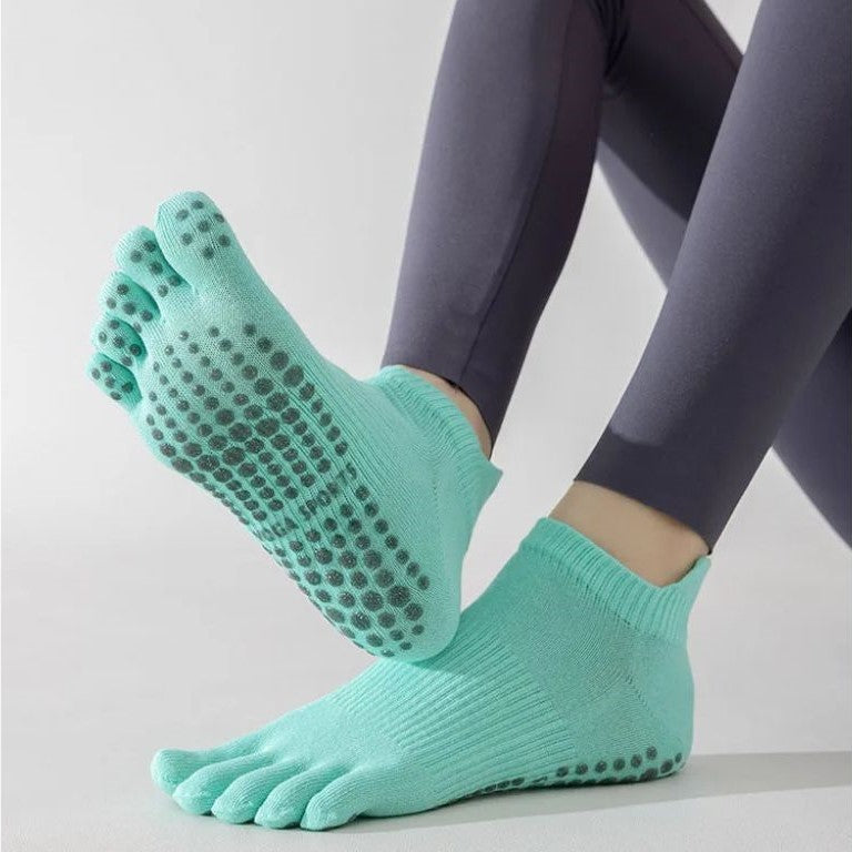 chaussette pilate antidérapante 5 orteils verte