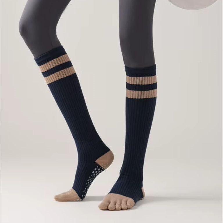 chaussettes antiderapantes pilates gratte ciel bleu marine