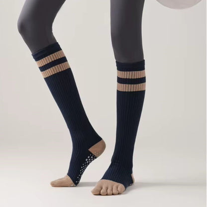 chaussettes antiderapantes pilates gratte ciel bleu marine