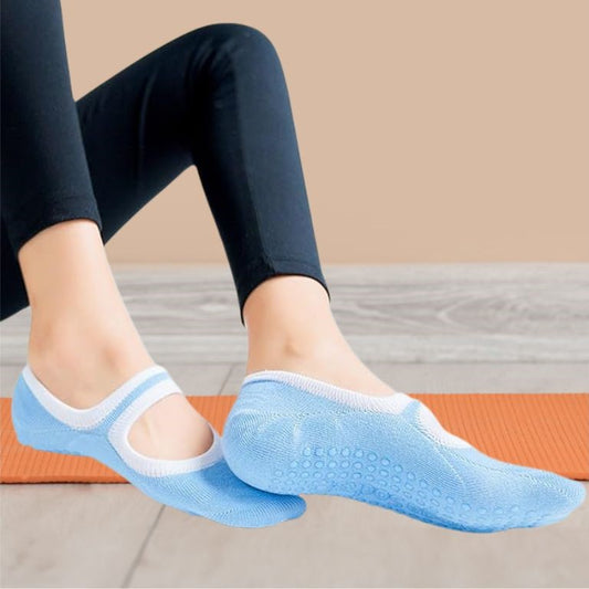 chaussettes pilates antiderapantes bleu