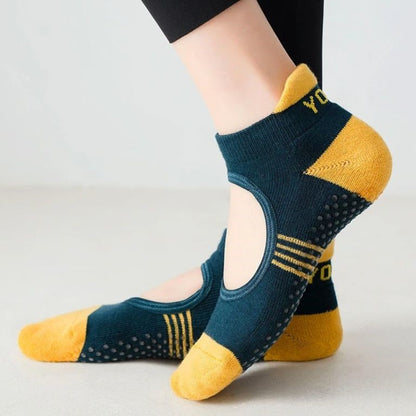 chaussettes pilates gym jaune verte