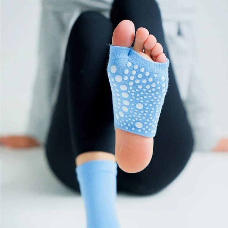 chaussettes pilates hautes bleu