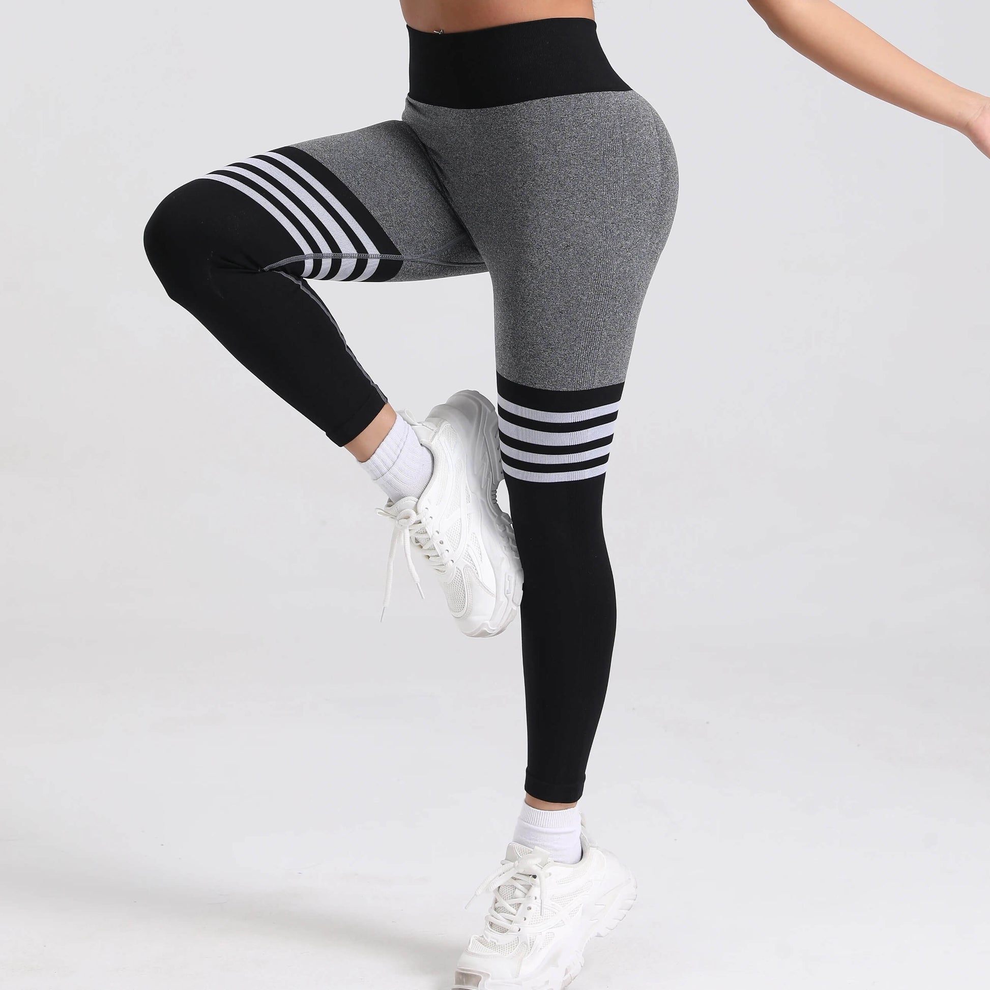 legging sport femme gainant gris et noir