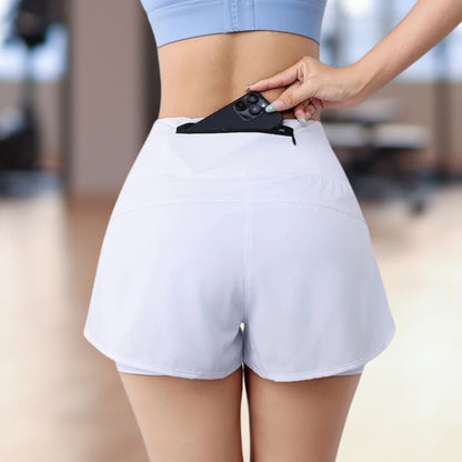 short fitness femme 2-en-1 respirant blanc